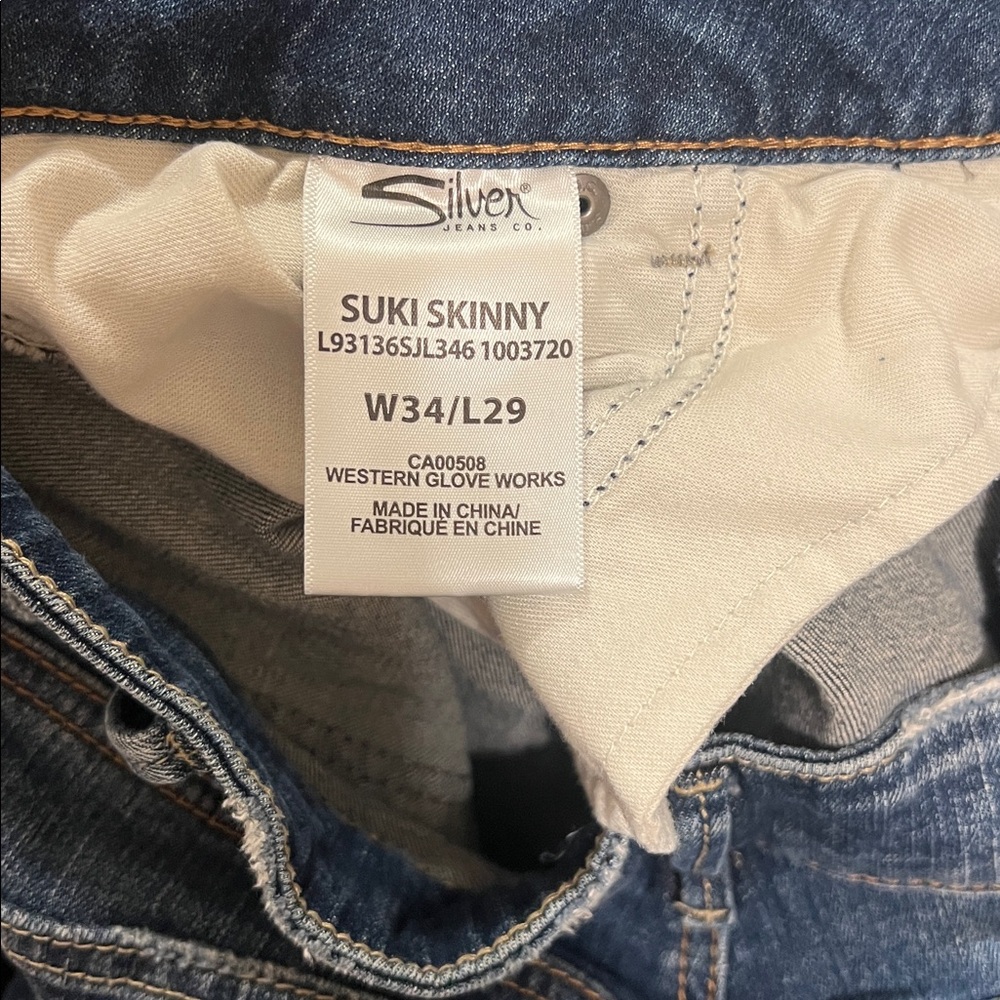 Silver Jeans Dark Blue Distressed Skinny Jeans Women’s W34 - Picture 4 of 8